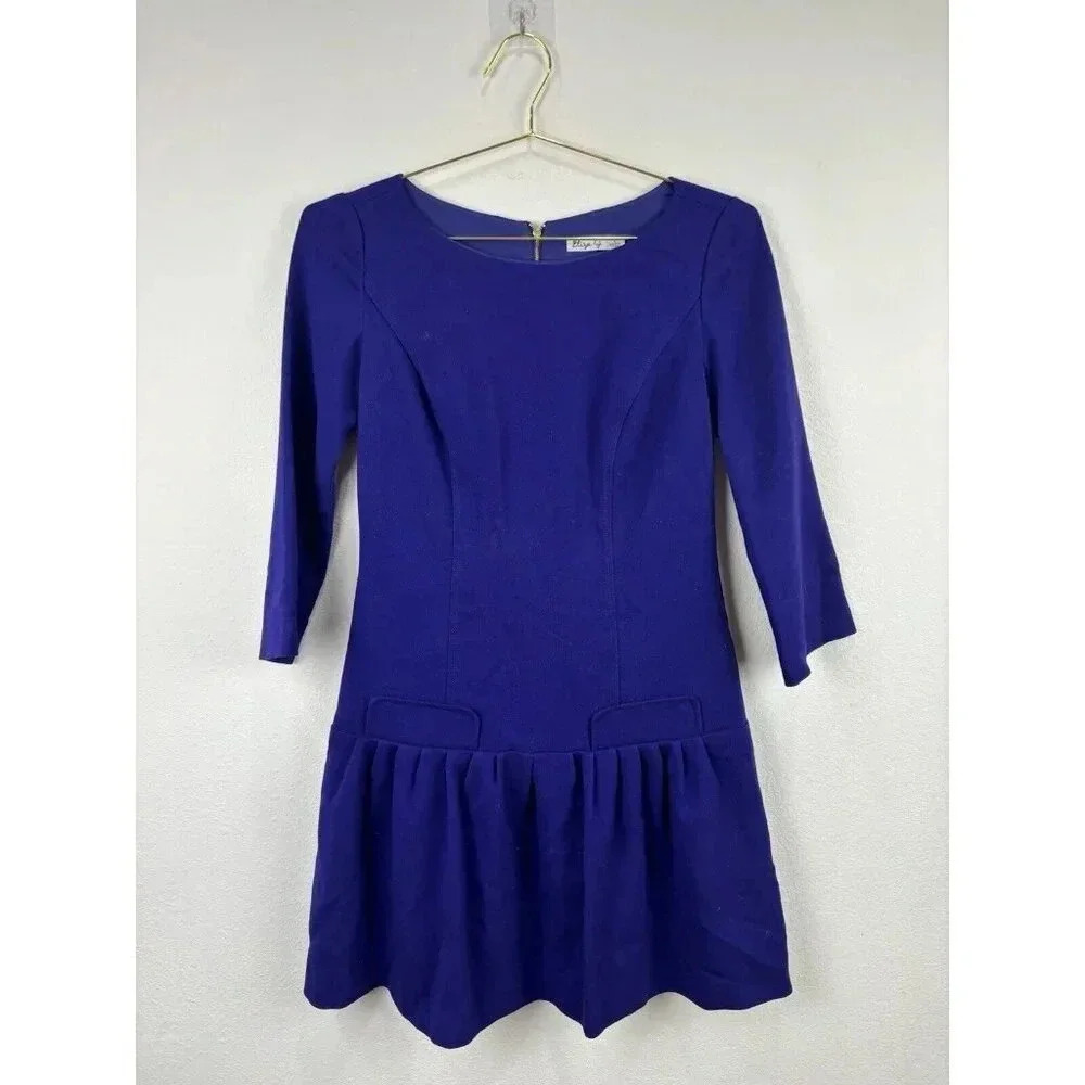 Eliza J Drop Waist Purple Dress Women's Size 8 Long Sleeve Y2K Vibe Faux Pockets